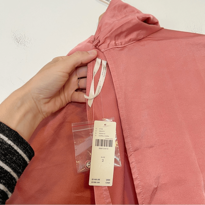 Anthropologie Ruched Asymmetrical Satin Mini Dress NEW Size 2 in Coral Pink