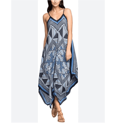 Nic+Zoe Calypso Silk Asymmetrical Midi Dress in Blue Size Small