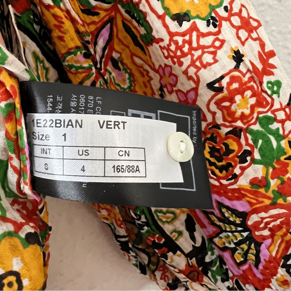 Ba&sh Bianca Long Sleeve Floral Blouse In Vert Small NEW Bohemian