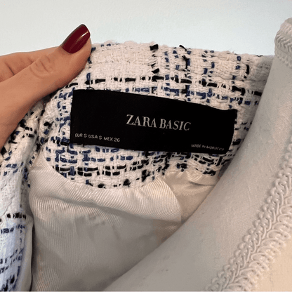 ZARA Textured Tweed Blazer Size Small White, Red, Blue Collarless Open Front