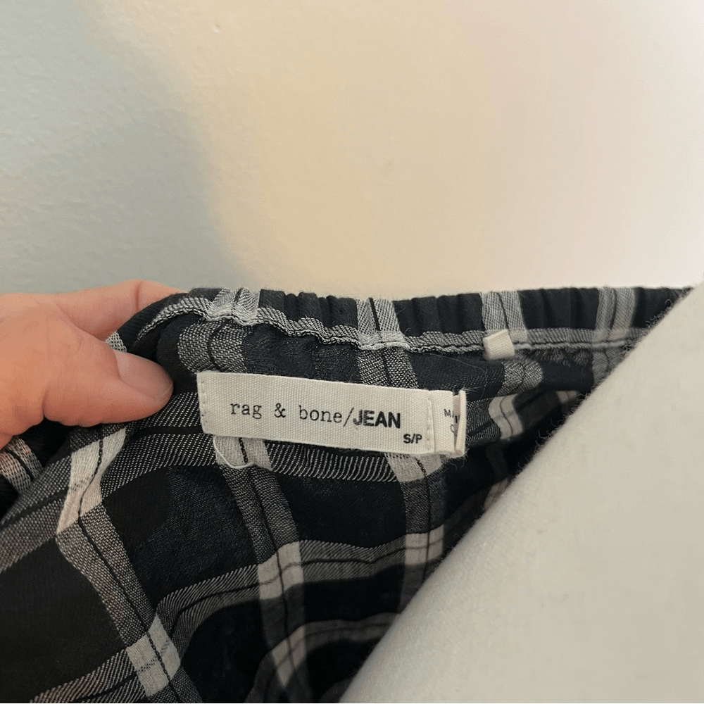 Rag & Bone Plaid Off Shoulder Top Blouse Size Small Black White