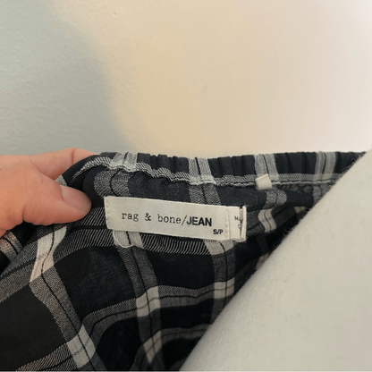 Rag & Bone Plaid Off Shoulder Top Blouse Size Small Black White