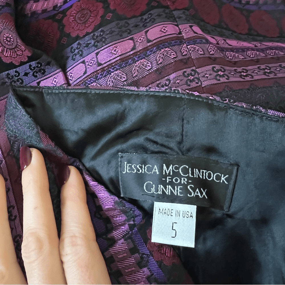 Jessica McClintock Gunne Sax Vintage 1990s Column Brocade Gown Size 5 Strapless