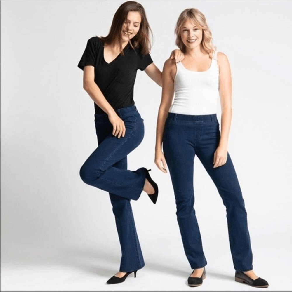 Betabrand Pull On Denim Stretch Straight Leg Yoga Jeans Dark Wash Size Medium