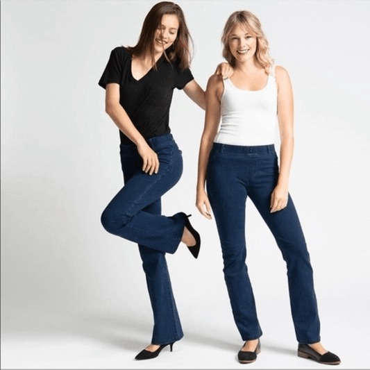 Betabrand Pull On Denim Stretch Straight Leg Yoga Jeans Dark Wash Size Medium