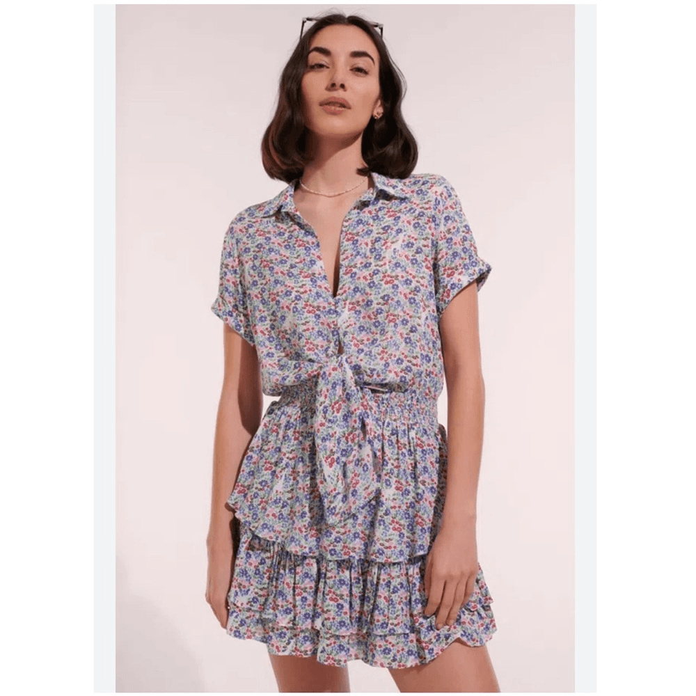 Poupette St Barth Branda Floral Tiered Shirt Mini Dress Size Medium