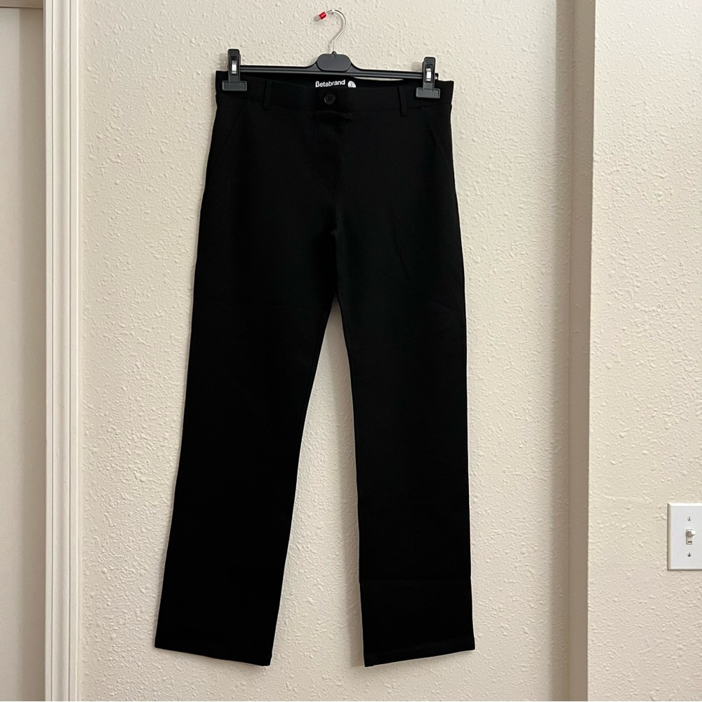 Betabrand Black Straight Leg Classic Dress Pant Yoga Pants Size L Petites
