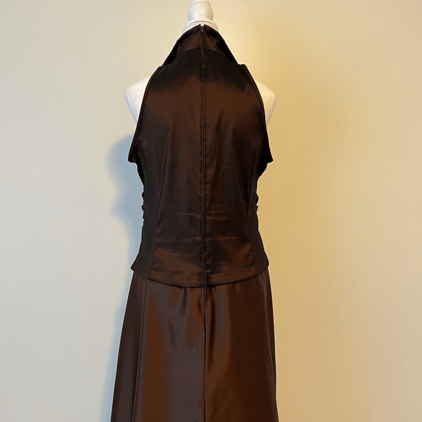 Tadashi Vintage Ruched Taffeta Gown  Chocolate Brown Maxi Size 12 Wedding Goth