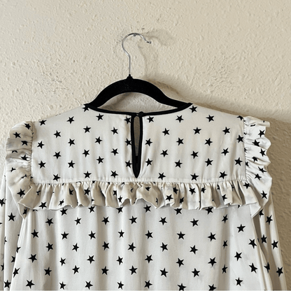 J. Crew Long Sleeve Silk Blouse Top Size 6 Off White Star Printed Ruffle