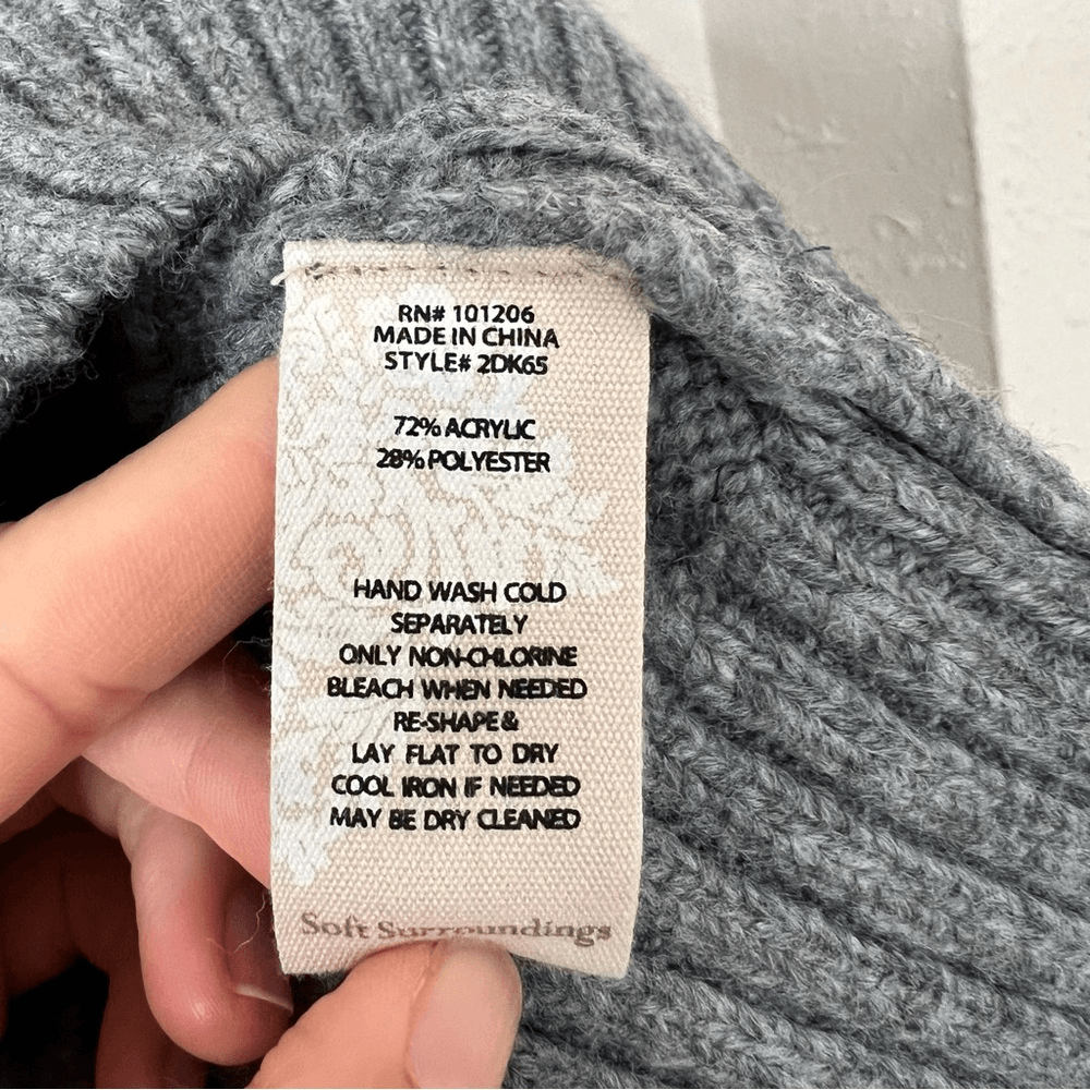 Soft Surroundings Noemi Pearl Cable Knit Sweater Crewneck Gray Size Small