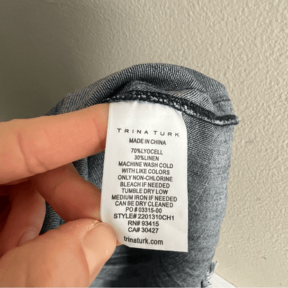 Trina Turk Womens  Movie Colony Linen-Blend Dress in Blue Size Large