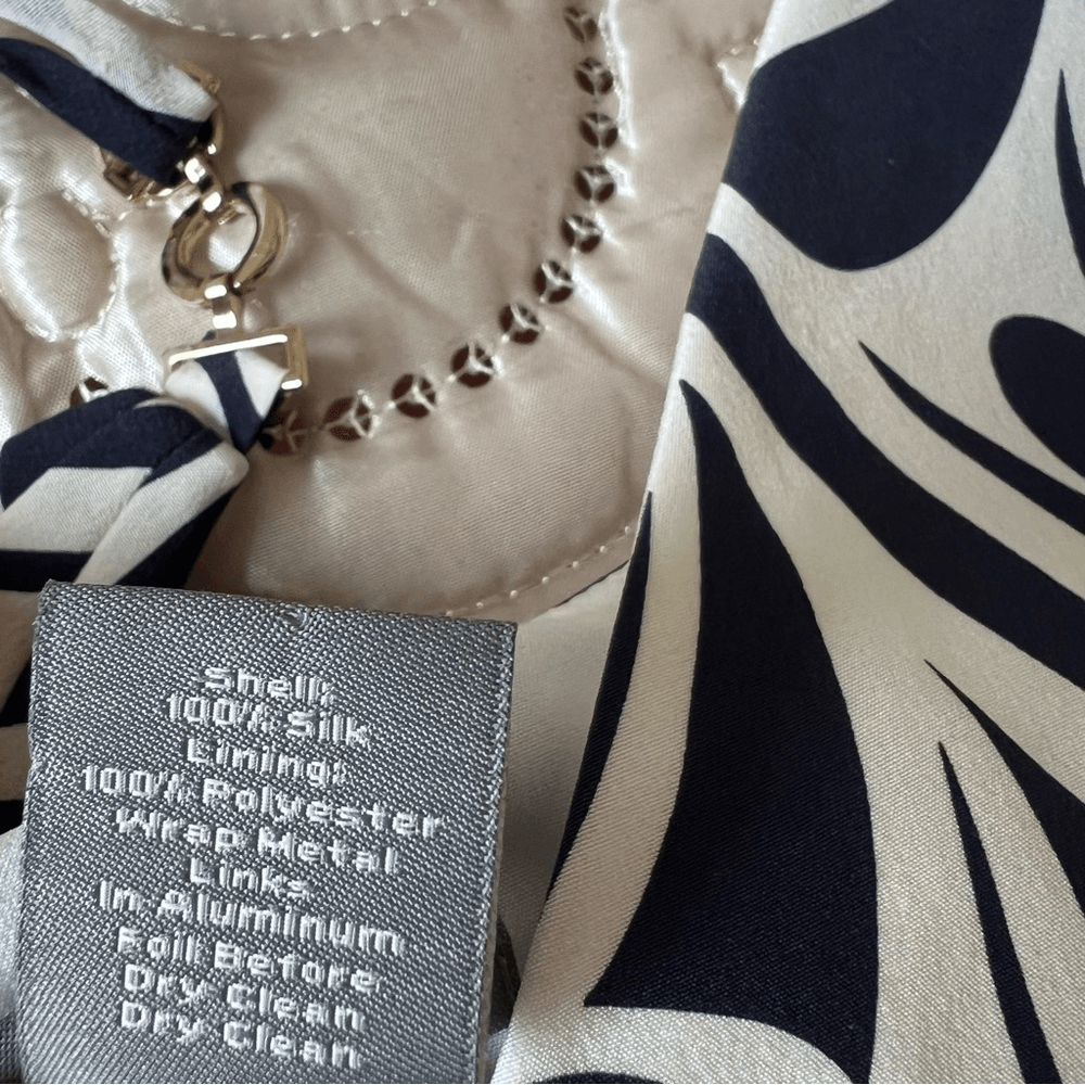 Ann Taylor  100% Silk Navy Blue White Abstract Spaghetti Strap Silk Dress Size 4