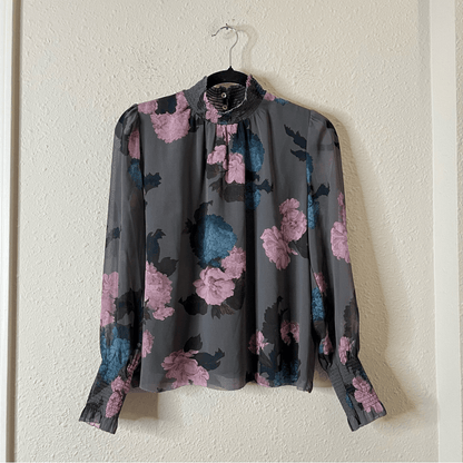 Aritzia Wilfred Valencia Long Sleeve Floral Chiffon Blouse Size Small