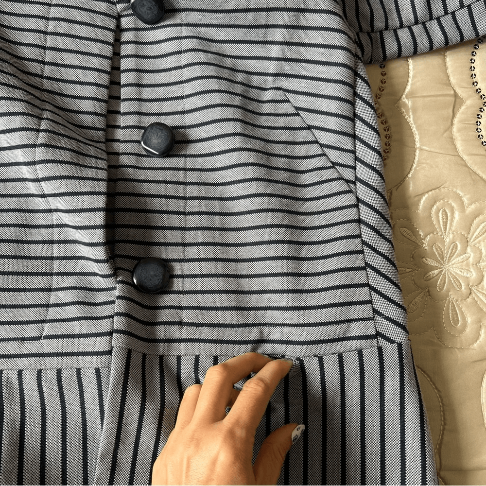 CABI Navy Blue Dappled Stripe Car Coat Size XS