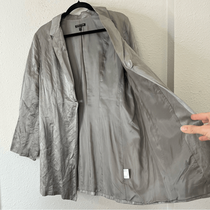 Eileen Fisher Steel Satin Long Blazer Jacket Size Large