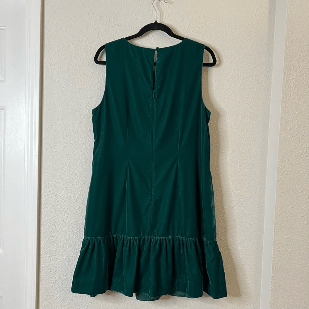 J. Crew Velvet Ruffle Hem Sleeveless Mini Dress in Emerald Green NEW Size 14