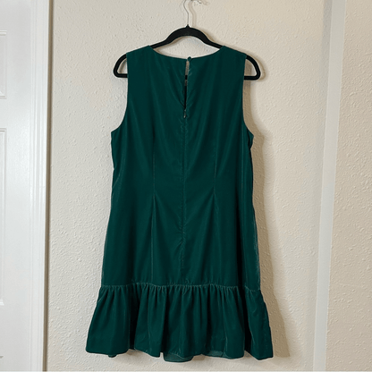 J. Crew Velvet Ruffle Hem Sleeveless Mini Dress in Emerald Green NEW Size 14