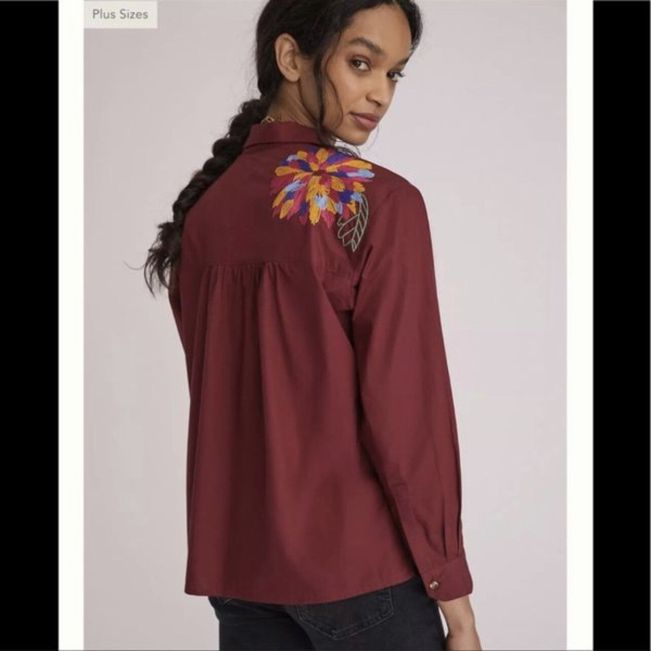 Anthropologie Maeve Embroidered Button Down Shirt NEW Size 8