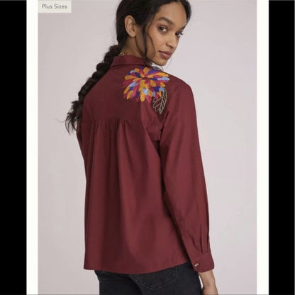 Anthropologie Maeve Embroidered Button Down Shirt NEW Size 8