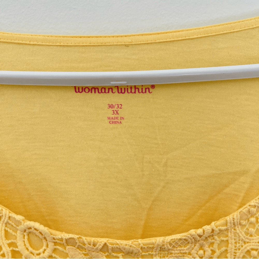 Woman Within Crochet Lace Long Sleeve Top in Yellow Size 3X Cotton