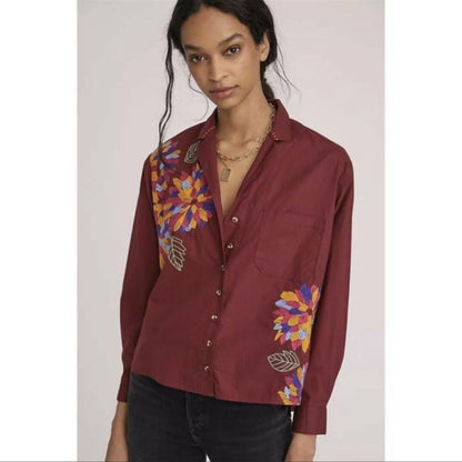 Anthropologie Maeve Embroidered Button Down Shirt NEW Size 8