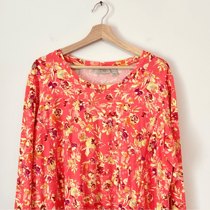 LOGO by Lori Goldstein Floral Long Sleeve Top Size XL Orange Stretchy