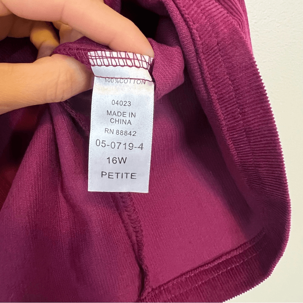 Woman Within Button Front Corduroy Midi Dress Size 16W Petite Purple Long Sleeve