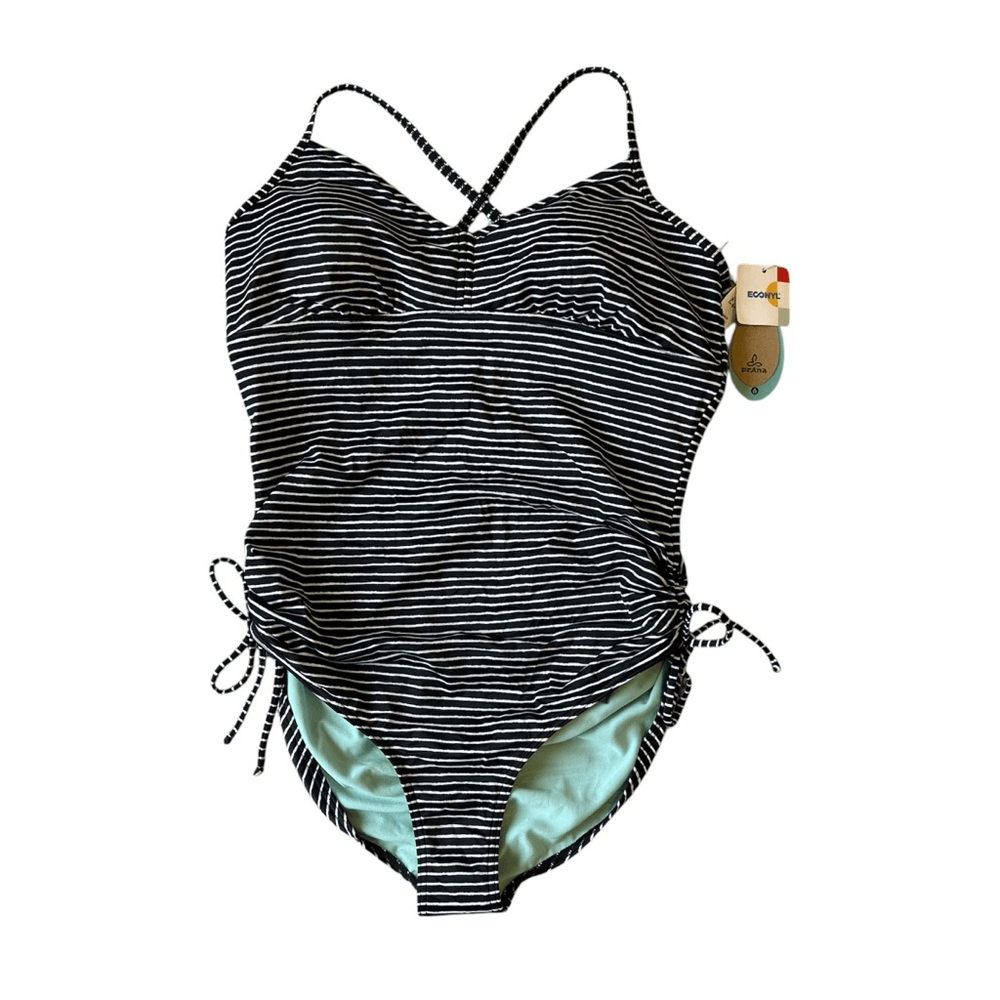 Prana Moorea Striped One Piece Swimsuit NEW Size XL Black White