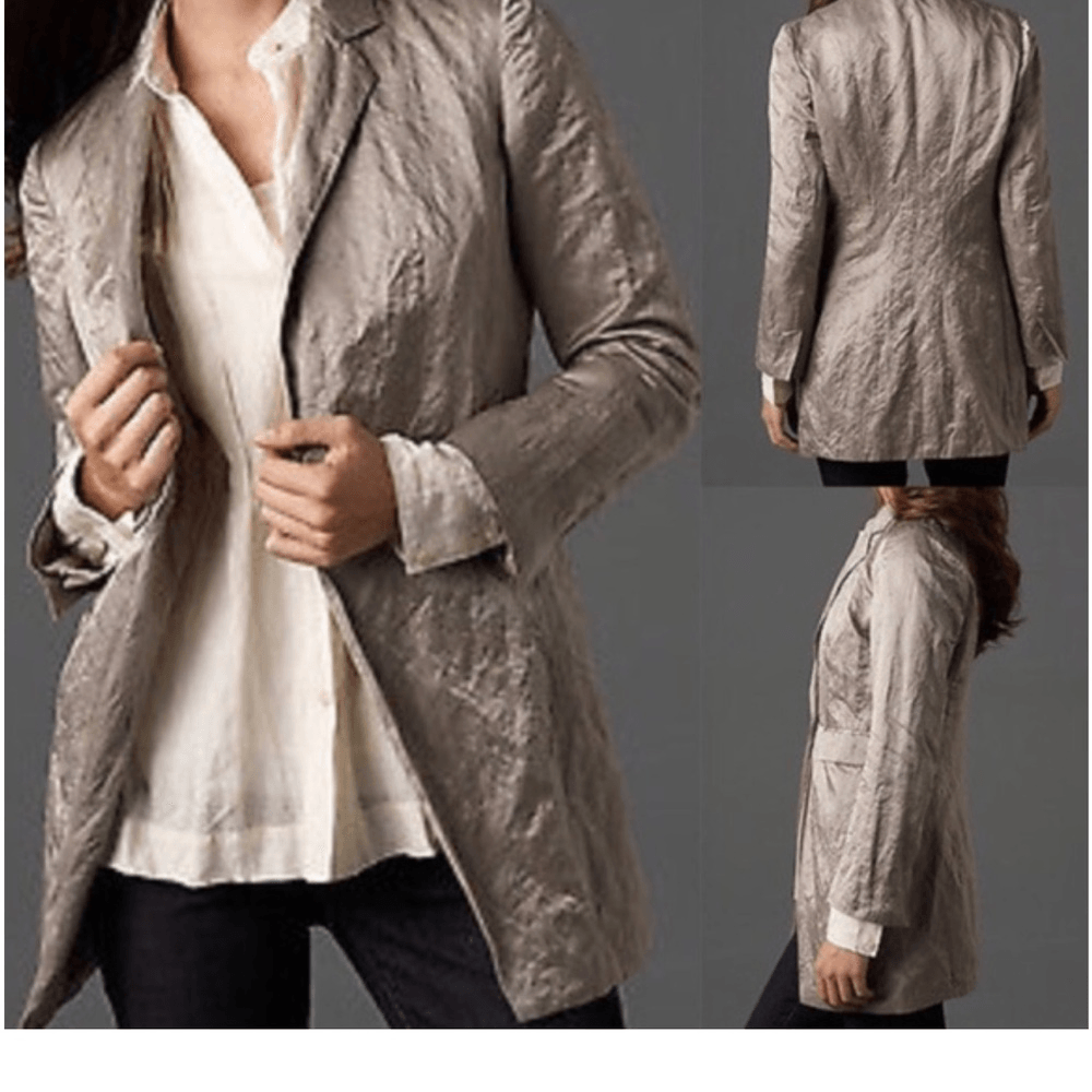 Eileen Fisher Steel Satin Long Blazer Jacket Size Large