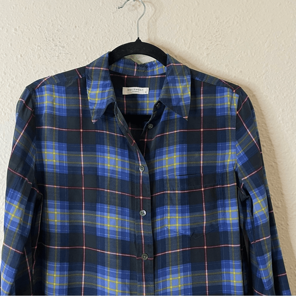 Equipment Femme Reese Plaid Silk Button Down Shirt Size XS