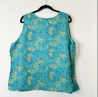 Terry Lewis Peacock Floral 100% Silk Top Midi Skirt Set NEW Plus Size 2X