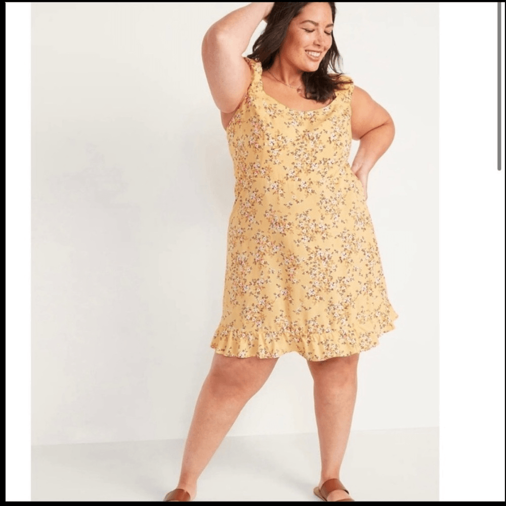 Old Navy Fit and Flare Floral Puff Sleeves Yellow Mini Dress NEW Plus Size 4X