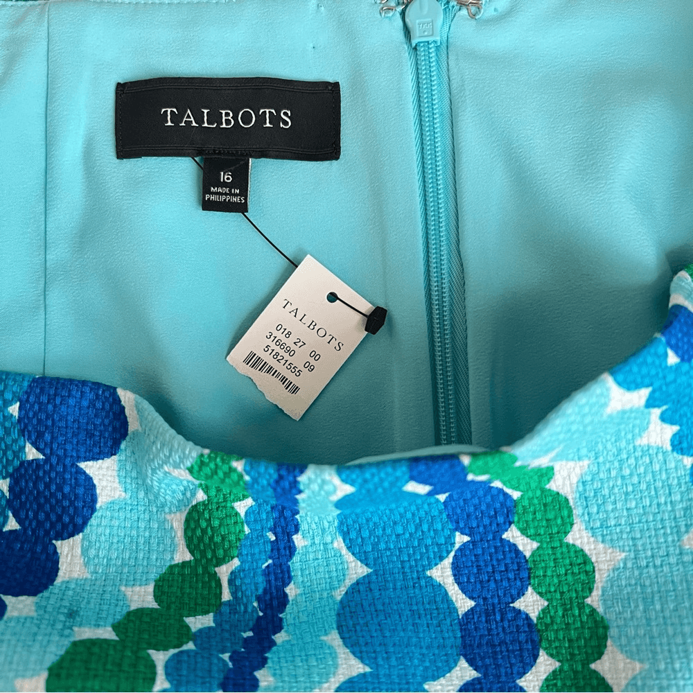 TALBOTS Wavy Dots Cotton Pencil Skirt NEW Size 16  Island Turquose