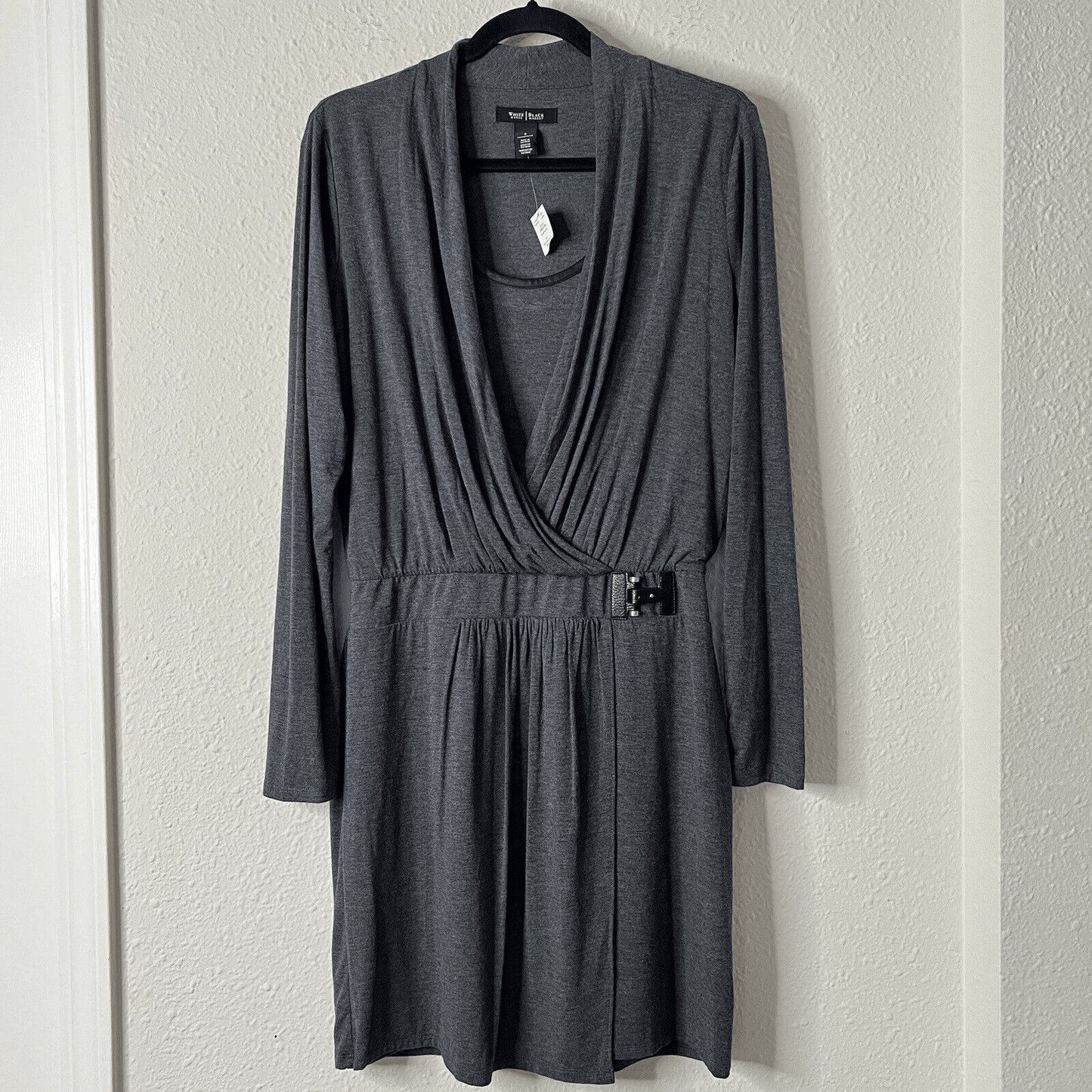 White House Black Market Women’s Surplice Wrap Dress NEW Size 8 Gray Long Sleeve