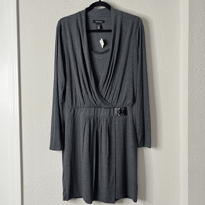 White House Black Market Women’s Surplice Wrap Dress NEW Size 8 Gray Long Sleeve
