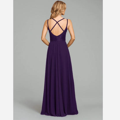 Hayley Paige 5864 Lace Bodice Chiffon A-Line Bridesmaid Maxi Dress Formal Gown