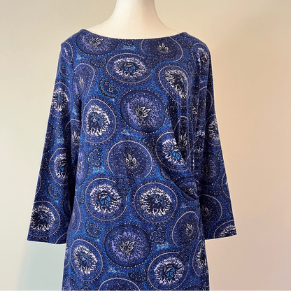 Talbots Printed Faux Wrap Dress Size Large 3/4 Sleeve Stretch Jersey