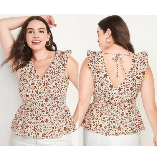 Old Navy Flutter Sleeve Floral V-Neck Tie-Back Top NEW Plus Size XXL