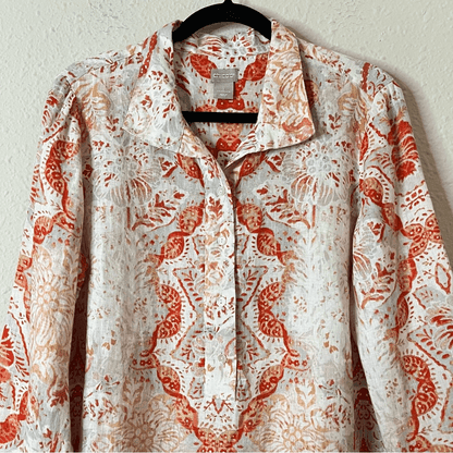 Chico’s Petite Medallion-Print Linen Tunic Top Size 8/10