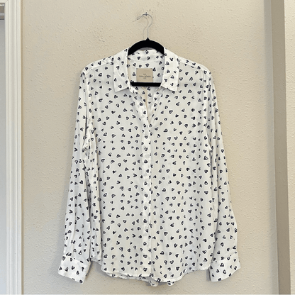 Casa Cabana Heart Print Long Sleeve Button Down Shirt Size Large Valentines Day