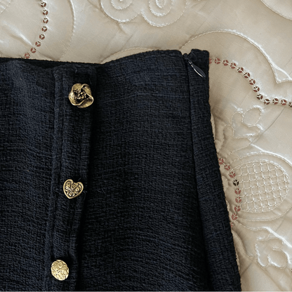 ZARA Textured Tweed Midi Skirt with Slit Gold Buttons NEW Size XL