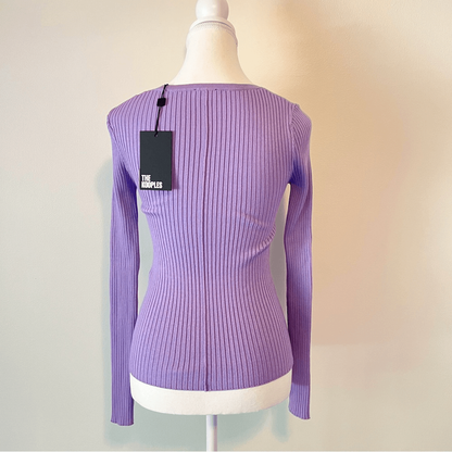 The Kooples Ribbed V-Neck Knitted Sweater NEW Size XS in Lilac
