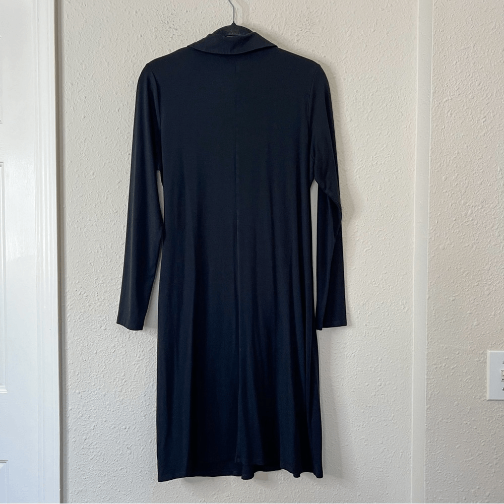 J. Jill Wearever Black Dress Long Sleeve Faux Wrap Size Medium Knee Length