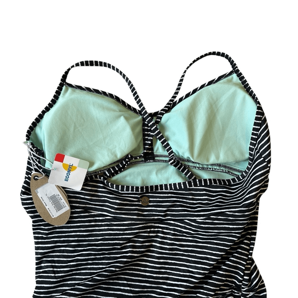 Prana Moorea Striped One Piece Swimsuit NEW Size XL Black White