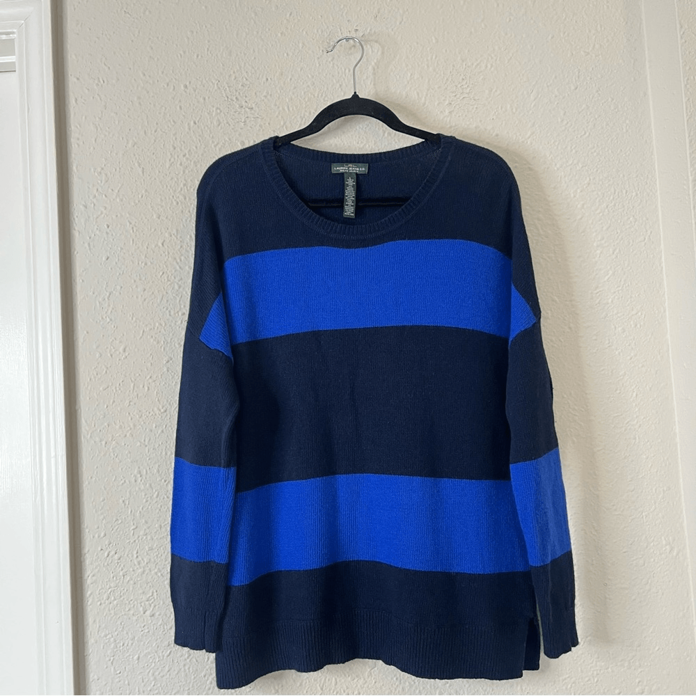 Lauren Ralph Lauren Wool Cashmere Blend Blue Striped Sweater Size Large