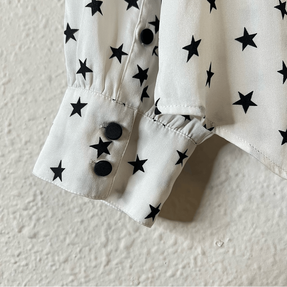 J. Crew Long Sleeve Silk Blouse Top Size 6 Off White Star Printed Ruffle