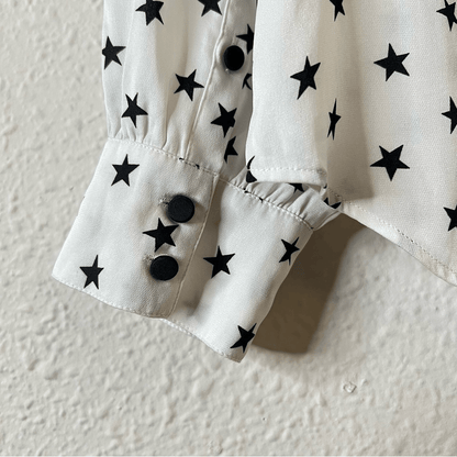 J. Crew Long Sleeve Silk Blouse Top Size 6 Off White Star Printed Ruffle