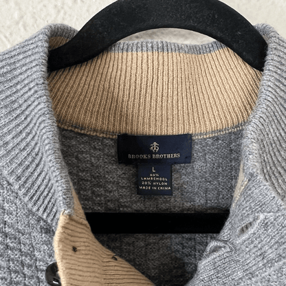 Brooks Brothers Gray Lambswool  Shawl Collar Sweater Men’s Size Large