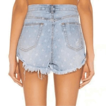 SUPERDOWN Revolve Kenzie Star Print Distressed Denim Jean Shorts High Rise