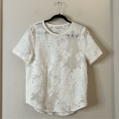 Equipment Riley Tee Silk Sheer Floral Blouse Top NEW in White Small Short Sleeve